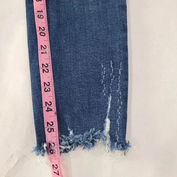 Zara Size 4 Distressed Mid Waist‎ Cropped Ankle Jeans Skinny Raw Hem Stretch - Picture 8 of 10